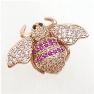 copper honeybee charm pendant paved zircon, rose gold, approx 17-25mm