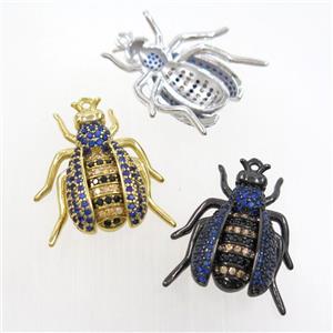 copper honeybee pendant paved zircon, mix color, approx 20-23mm