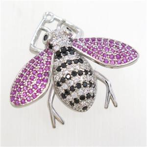 copper honeybee pendants paved zircon, platinum plated, approx 25-30mm