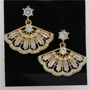 copper fan earring paved zircon, gold plated, approx 13-23mm