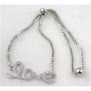 copper bracelet paved zircon, platinum plated, approx 10-20mm bead, 25mm length