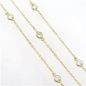 copper chain with zircon, heart, gold plated, approx 5.5mm