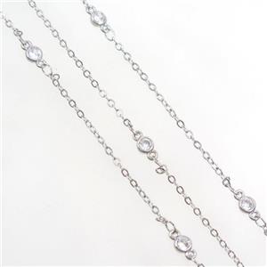 copper chain with zircon, platinum plated, approx 4mm