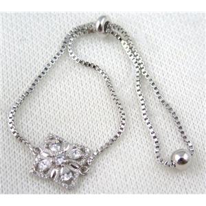 copper bracelet paved zircon, platinum plated, approx 10-20mm bead, 25mm length