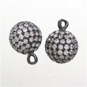 copper pendant paved zircon, round ball, black plated, approx 10mm dia