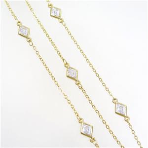 copper chain with rhombic zircon, gold plated, approx 7-8mm