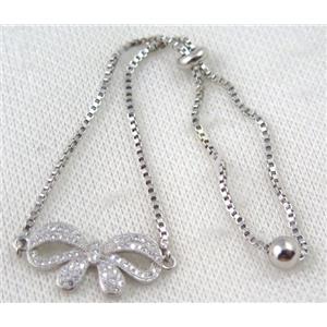 copper bracelet paved zircon, platinum plated, approx 10-20mm bead, 25mm length