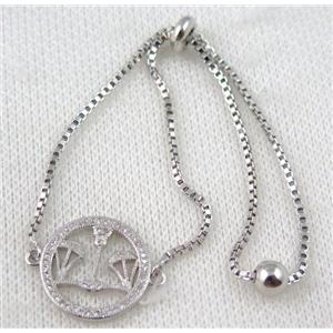 copper bracelet paved zircon, platinum plated, approx 10-20mm bead, 25mm length