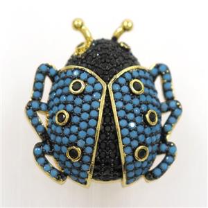 copper beetle pendant paved zircon, turq, gold plated, approx 22-25mm