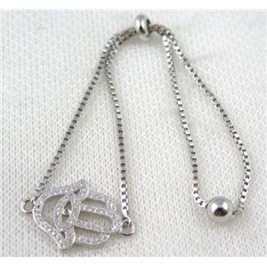 copper bracelet paved zircon, platinum plated, approx 10-20mm bead, 25mm length