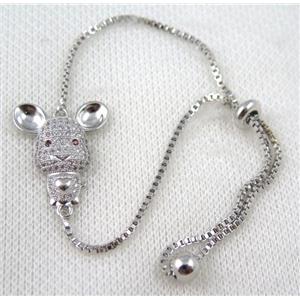 copper bracelet paved zircon, platinum plated, approx 10-20mm bead, 25mm length