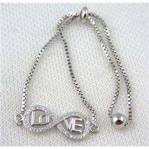 copper bracelet paved zircon, platinum plated, approx 10-20mm bead, 25mm length