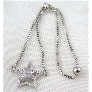 copper bracelet paved zircon, platinum plated, approx 10-20mm bead, 25mm length