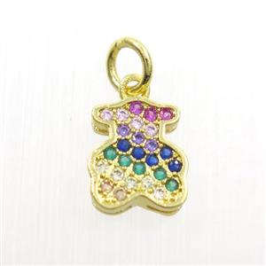 copper bear pendants paved zircon, gold plated, approx 8-9mm