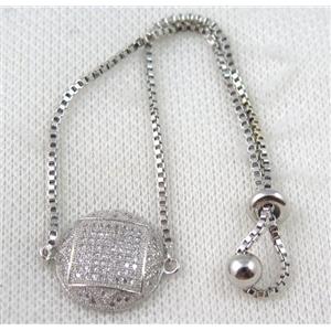 copper bracelet paved zircon, platinum plated, approx 10-20mm bead, 25mm length