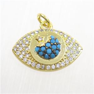 copper eye pendants paved zircon, gold plated, approx 12-20mm