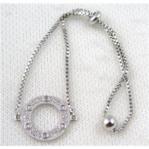 copper bracelet paved zircon, platinum plated, approx 10-20mm bead, 25mm length