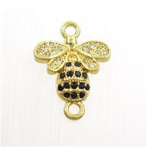 copper honeybee charm connector paved zircon, gold plated, approx 12mm