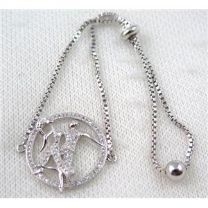 copper bracelet paved zircon, platinum plated, approx 10-20mm bead, 25mm length