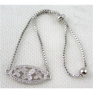 copper bracelet paved zircon, platinum plated, approx 10-20mm bead, 25mm length