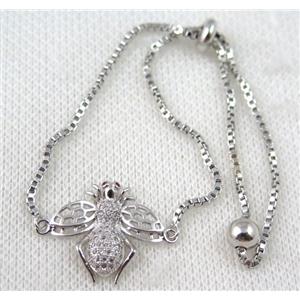 copper bracelet paved zircon, platinum plated, approx 10-20mm bead, 25mm length