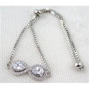 copper bracelet paved zircon, platinum plated, approx 10-20mm bead, 25mm length