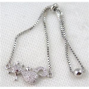 copper bracelet paved zircon, platinum plated, approx 10-20mm bead, 25mm length