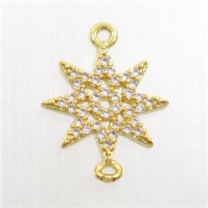 copper northstar connector paved zircon, gold plated, approx 12mm dia