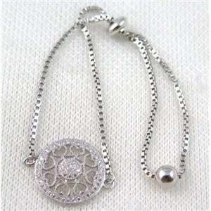 copper bracelet paved zircon, platinum plated, approx 10-20mm bead, 25mm length