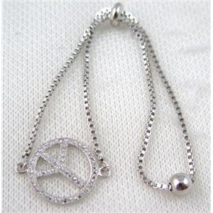 copper bracelet paved zircon, platinum plated, approx 10-20mm bead, 25mm length