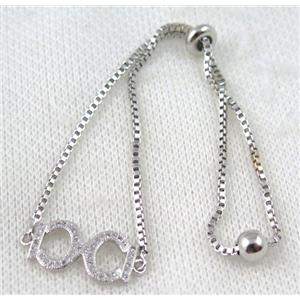 copper bracelet paved zircon, platinum plated, approx 10-20mm bead, 25mm length