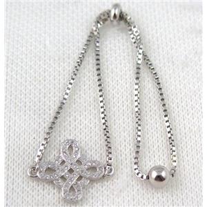 copper bracelet paved zircon, platinum plated, approx 10-20mm bead, 25mm length