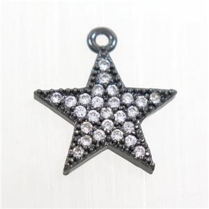 copper star pendant paved zircon, black plated, approx 12mm dia