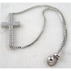 copper bracelet paved zircon, platinum plated, approx 20-35mm bead, 25mm length