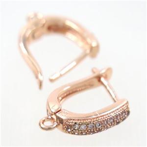 Copper Latchback Earring Pave Zircon With Loop Rose Gold, approx 12-15mm