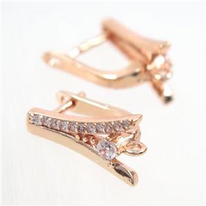 copper earring pave rhinestone with loop, rose gold, approx 10-18mm