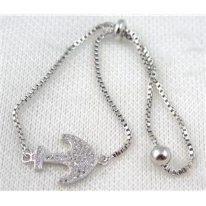 copper bracelet paved zircon, platinum plated, approx 10-20mm bead, 25mm length