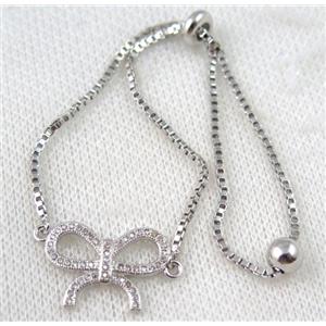 copper bracelet paved zircon, platinum plated, approx 10-20mm bead, 25mm length