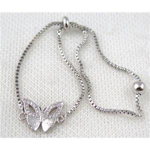 copper bracelet paved zircon, platinum plated, approx 10-20mm bead, 25mm length