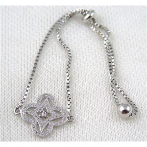 copper bracelet paved zircon, platinum plated, approx 10-20mm bead, 25mm length