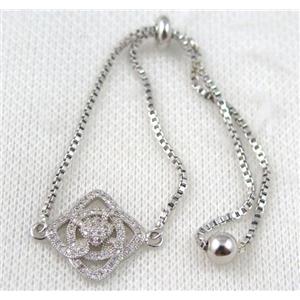 copper bracelet paved zircon, platinum plated, approx 10-20mm bead, 25mm length