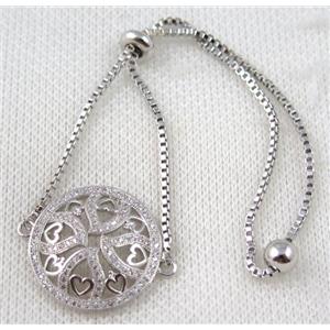 copper bracelet paved zircon, platinum plated, approx 10-20mm bead, 25mm length