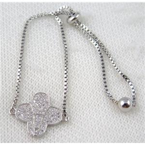 copper bracelet paved zircon, platinum plated, approx 10-20mm bead, 25mm length