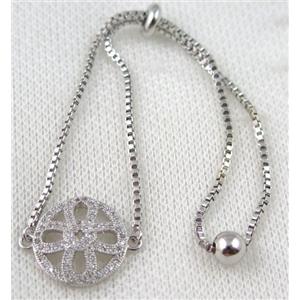 copper bracelet paved zircon, platinum plated, approx 10-20mm bead, 25mm length