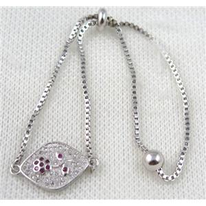 copper bracelet paved zircon, platinum plated, approx 10-20mm bead, 25mm length