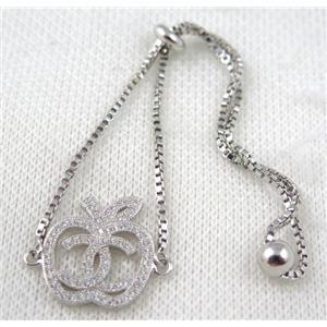 copper bracelet paved zircon, platinum plated, approx 10-20mm bead, 25mm length