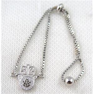 copper bracelet paved zircon, platinum plated, approx 10-20mm bead, 25mm length