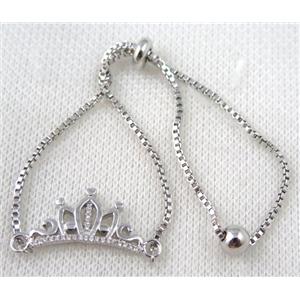 copper bracelet paved zircon, platinum plated, approx 10-20mm bead, 25mm length