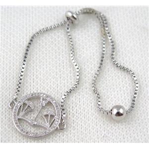 copper bracelet paved zircon, platinum plated, approx 10-20mm bead, 25mm length