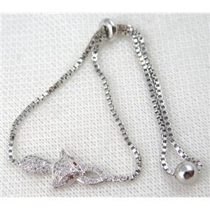 copper bracelet paved zircon, platinum plated, approx 10-20mm bead, 25mm length